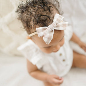 Neutral Gingham Cotton Bow